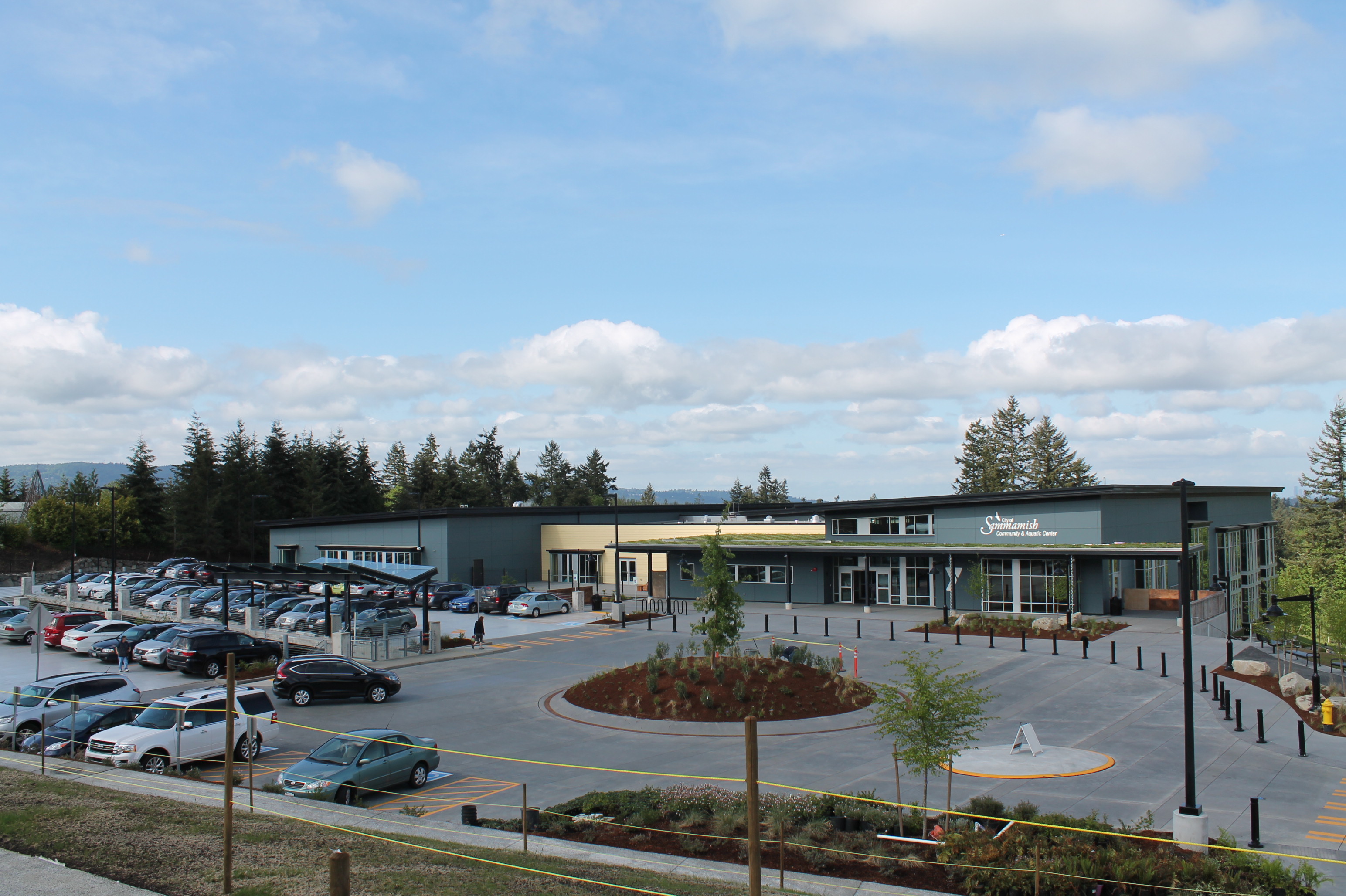 photo of Sammamish Community And Aquatic Center with green roof over the entrance